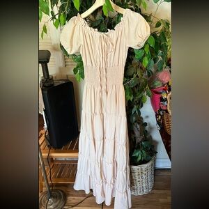 Cream Ruched Tiered Maxi Sundress